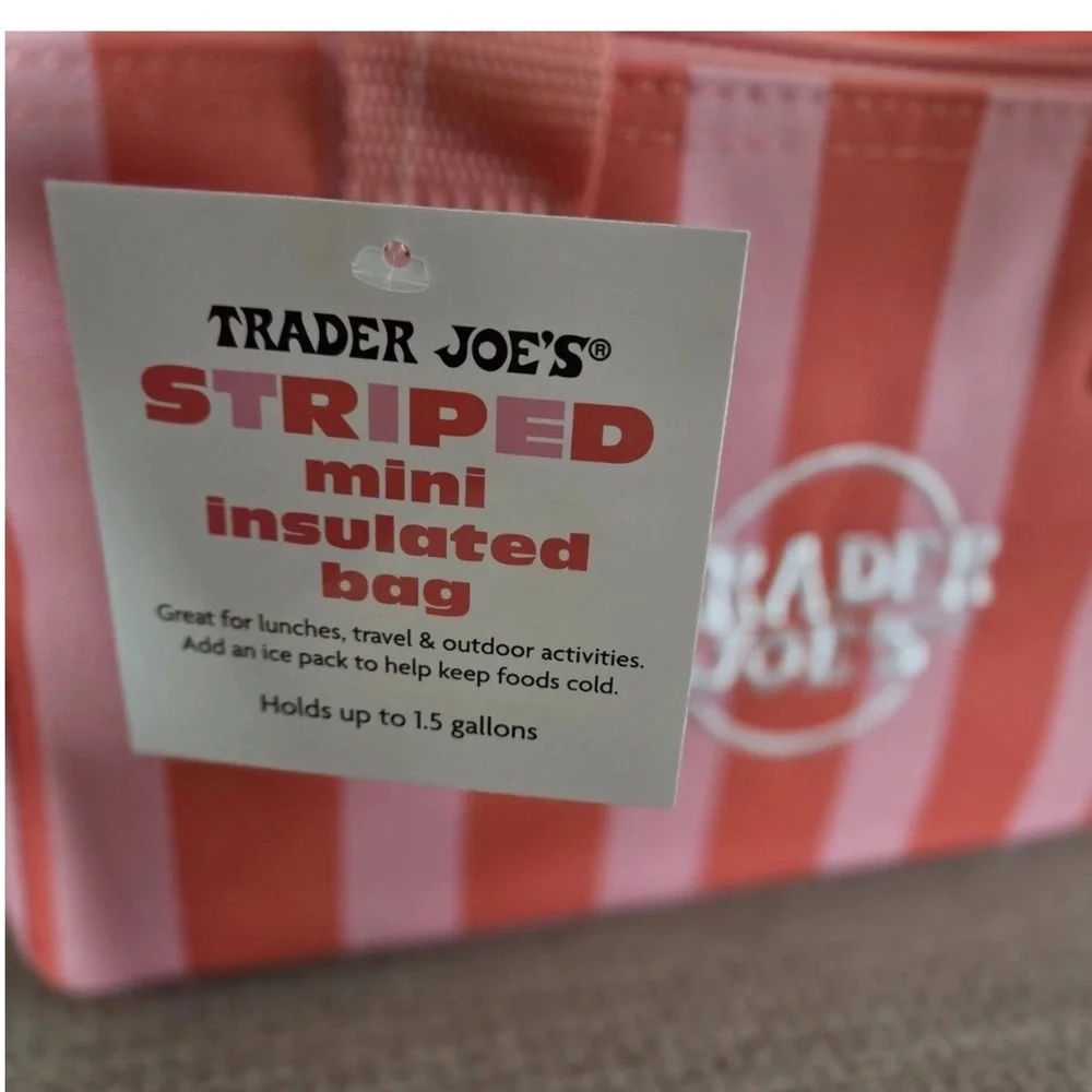 Trader Joe's Striped Mini Insulated Bag Pink Magenta 1.5 Gallon Cooler NWT - Picture 5 of 6